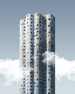 grigio, costruzione, nuvole, Torre, grattacielo, nube, cielo, alto, finestra, nebbia, carta da parati hd, sfondo, ombra, luce, minimalismo, minimo, astratto, urbano, città, pulito, architettura, struttura costruita, esterno dell'edificio, moderno, scena urbana, paesaggio urbano, all'aperto, industria di costruzioni, alto - alto, attività commerciale, appartamento, blu, skyline urbano, sfondi, industria, nessuno, nuvola - cielo, edificio per uffici, giorno, 4K, CC0, dominio pubblico, privo di copyright