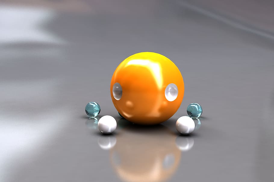 Modelatge 3D, brillant, esfera, 3d, tir de l'estudi, representació animal, primer pla, a l'interior, cap gent, joguina, representació, natura morta, vista d’angle alt, ànec de goma, groc, sol objecte, taula, reflexió, centrar-se en primer pla, gris, ou, enfocament selectiu, 1080P