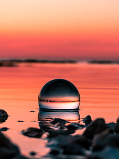 daggry, skumring, lensball, makro, ocean, hav, himmel, solopgang, solnedgang, vand, orange farve, scenics - natur, selektiv fokusering, natur, skønhed i naturen, afspejling, ingen mennesker, rolig scene, tæt på, ro, idyllisk, udendørs, sky - himmel, strand, jord, 2K, CC0, offentligt domæne, royaltyfrie