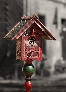 aviary, antique, rustic, weathered, colorful, wood, decoration, house, animal, decorative, nature, home, focus on foreground, red, no people, close-up, hanging, architecture, birdhouse, built structure, day, outdoors, building, belief, art and craft, religion, design, spirituality, lighting equipment, shape, 4K, CC0, public domain, royalty free
