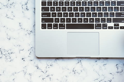 laptop, apple, keyboard, technology, mac, application, software, hardware, marble, business, computer, communication, connection, wireless technology, portable information device, computer keyboard, computer equipment, no people, directly above, white color, indoors, high angle view, table, letter, close-up, day, computer key, 5K, CC0, public domain, royalty free