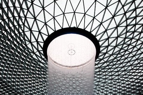 building, window, skylight, web, waterfall, water, architecture, geometric, modern, roof, crystal, dome, museum, opera house, observatory, vault ceiling, arched, arch, planetarium, triangle, pattern, indoors, shape, geometric shape, circle, built structure, ceiling, metal, no people, design, full frame, backgrounds, low angle view, close-up, textured, glass - material, day, sunlight, directly below, cupola, concentric, 5K, CC0, public domain, royalty free