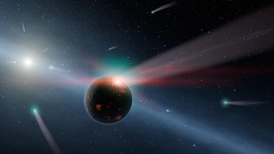 cometa, spazio, natura, gravità, lunare, stella - spazio, astronomia, notte, pianeta - spazio, cielo, pianeta Terra, sfera, luce - fenomeno naturale, atmosfera, brillante, sfondi, stella, Luna, galassia, nuvola - cielo, nessuno, buio, astratto, orbitante, riflesso lente, luminosa, 4K