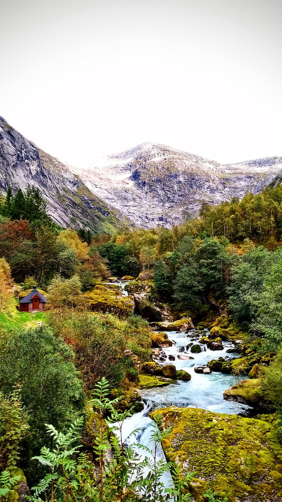 muntanya i riu, naturalesa, a l'aire lliure, aigua, muntanya, corrent, rierol, riu, lunde turiststasjon .., planta, arbre, avet, abies, pi, desert, cabina, verd, troll, jølster, noruega, lunde, escenics - natura, bellesa a la natura, tranquil·litat, cel, medi ambient, paisatge, escena no urbana, escena tranquil·la, dia, cap gent, rock, herba, color verd, aigua que flueix, que flueix, rierol: aigua que flueix, cim de muntanya, 4K