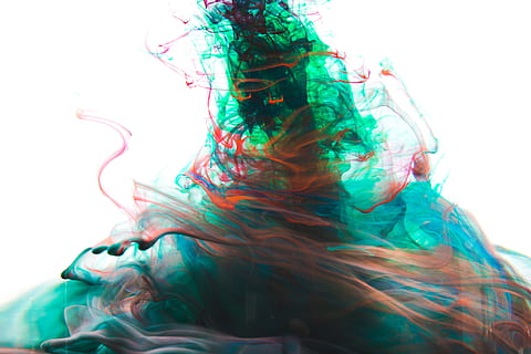 red, green, ink, twisted, photo, Backgrounds, Textures, Abstract, Creative, white background, motion, one person, headshot, portrait, young adult, green color, studio shot, adult, creativity, hair, paint, indoors, water, hairstyle, flowing, turquoise colored, 4K, CC0, public domain, royalty free