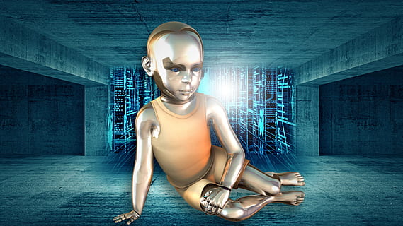 robot, nen, màquina, digital, figura, futur, sala, llum, 3drender, gràfic, futurista, cyborg, adult, arquitectura, assegut, dones, tecnologia, a l'interior, vista frontal, força, connexió, una persona, estil de vida saludable, brillant, il·luminat, exercici, construcció muscular, adult jove, múscul humà, 2K, CC0, domini públic, lliure de regalies
