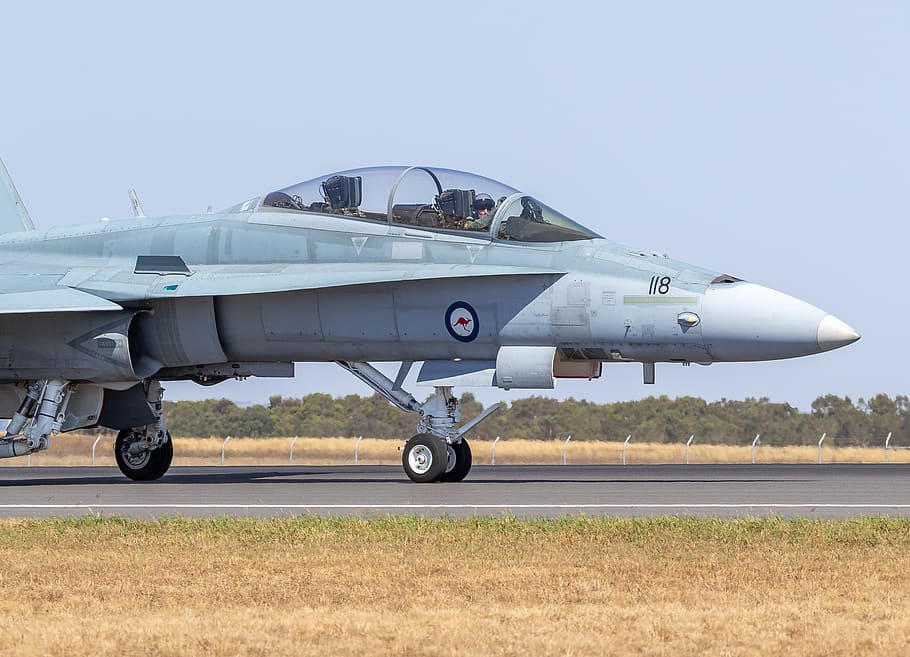 avió de combat gris, avions, avió, vehicle, transport, jet, avió de guerra, 80 platja rd, Austràlia, Avalon, bombarder, militar, camp d’avió, aeroport, caça, lluitador de múltiples funcions, Hornet f / a-18b, foto, imatge, caça a jet, vol, manera de transport, vehicle aeri, cel, exèrcit, cel clar, pista d’aeroport, dia, forces aeries, naturalesa, vista lateral, pilot, avió militar, cap gent, a l'aire lliure, volant, cabina, indústria aeroespacial, govern, 2K