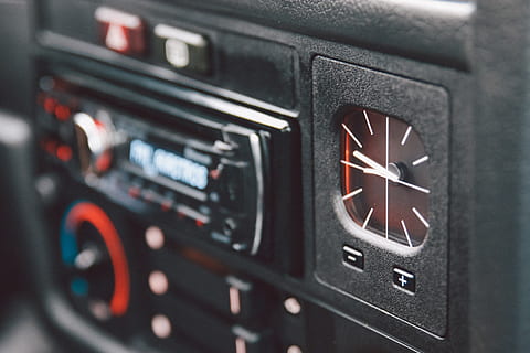 car clock, clock, time, vintage clock, vintage, technology, control panel, control, close-up, indoors, radio, music, equipment, dashboard, no people, audio equipment, arts culture and entertainment, vehicle interior, transportation, mode of transportation, selective focus, communication, car interior, noise, airplane, push button, electrical equipment, 5K, CC0, public domain, royalty free