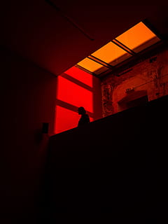 silhouette, woman, standing, inside, building, wall, indoor, skylight, window, shadow, balcony, red, girl, silhoutte, female, lady, dark, light, yellow, architecture, night, wall - Building Feature, orange Color, people, black Color, indoors, back Lit, men, women, urban Scene, light - Natural Phenomenon, built Structure, lighting Equipment, illuminated, no People, 4K, CC0, public domain, royalty free