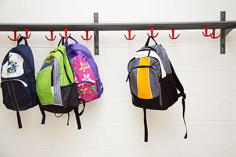 backpacks, hanging, hooks photo, School, Bag, Backpack, Education, clothing, no people, wall - building feature, coathanger, jacket, sport, still life, indoors, white color, black color, absence, fashion, rack, day, coat hook, textile, laundry, garment, 4K, CC0, public domain, royalty free