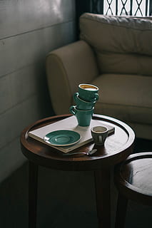 teal ceramic teacups, table, cup, coffee, espresso, interior, kinfolk, design, bistro, resto, drink, love, coffee shoot, cafe, latte art, manual brew, coffee shop, leather couch, coffee table, indoors, chair, furniture, no People, modern, comfortable, domestic Room, elegance, sofa, decoration, wood - Material, decor, relaxation, lifestyles, home Interior, luxury, brown, style, coffee - Drink, armchair, living Room, restaurant, seat, 4K, CC0, public domain, royalty free