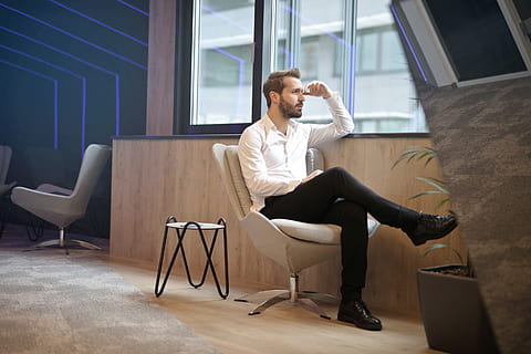 young, adult man, sitting, office chair, window, room, looking, 30-35 years old, interior, lounge chair, office, stubble, beard, business, businessman, caucasian, chairs, concept, considering, day, daytime, design, doubt, empty, indoor, job, male, man, men, modern, pensive, people, person, pondering, success, think, thinking, thoughts, white, white shirt, work, one person, full length, young adult, chair, business person, seat, indoors, casual clothing, adult, table, young men, relaxation, young women, front view, contemplation, 2K