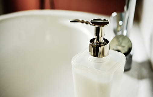 plastic, pump, bottle, sink, bathroom, clean, container, faucet, soap dispenser, indoors, close-up, hygiene, no people, metal, beauty, refreshment, focus on foreground, food and drink, selective focus, domestic bathroom, body care, household equipment, domestic room, perfume sprayer, luxury, purity, 5K, CC0, public domain, royalty free