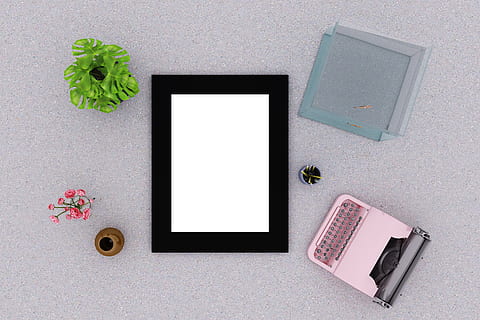manifesto, modello, interno, presentazione, realistico, acquario, macchina da scrivere, fiore, pianta, tecnologia, nessuno, tecnologia wireless, copia spazio, tavolo, connessione, comunicazione, vuoto, cornice, dispositivo di informazione portatile, in casa, Colore bianco, carta, telaio, natura morta, natura, schermo, tavoletta digitale, direttamente sopra, 2K, CC0, dominio pubblico, privo di copyright
