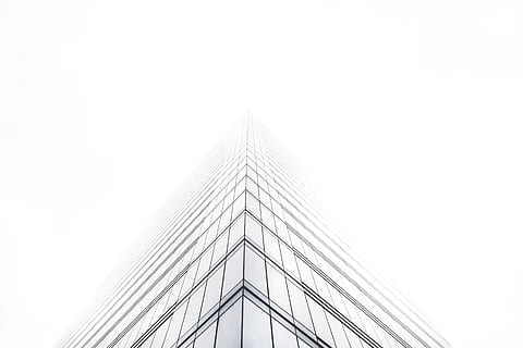 architecture, white, building, infrastructure, built structure, building exterior, city, low angle view, modern, office building exterior, sky, copy space, office, skyscraper, tall - high, no people, clear sky, tower, nature, day, outdoors, corner, directly below, 5K, CC0, public domain, royalty free