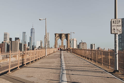 bridge during daytime, architecture, built structure, building exterior, city, sky, direction, nature, the way forward, clear sky, building, day, travel destinations, travel, office building exterior, tourism, tall - high, skyscraper, tower, outdoors, cityscape, financial district, 5K, CC0, public domain, royalty free