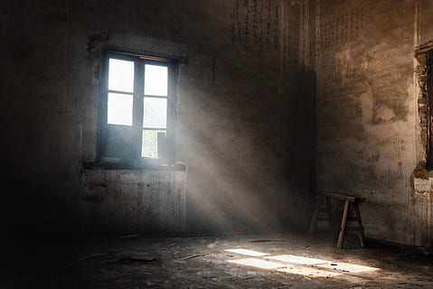 sunrays thru window, window, indoors, architecture, abandoned, building, day, no people, sunlight, domestic room, damaged, built structure, history, nature, sunbeam, run-down, wall - building feature, absence, flooring, old, ruined, 5K, CC0, public domain, royalty free