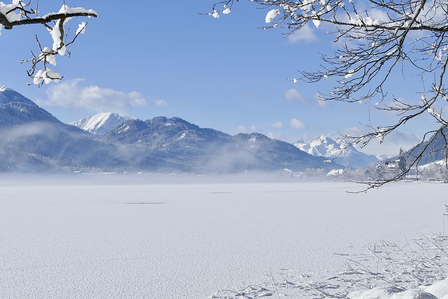 neu, hivern, muntanya, fred, gel, naturalesa, paisatge, panorama, congelat, temporada, cim de muntanya, escènic, cel, gelades, nevat, humor d'hivern, temporades, gelat, nevava, vacances, llac weissensee, alpí, Austràlia, temperatura de fred, bellesa a la natura, escenics - natura, tranquil·litat, escena tranquil·la, cap gent, dia, aigua, medi ambient, Serra, escena no urbana, a l'aire lliure, 5K