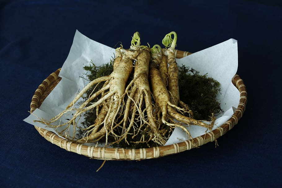 ginseng, menjar i beguda, menjar, frescor, marisc, a l'interior, primer pla, tir de l'estudi, cap gent, natura morta, animal, benestar, fons negre, alimentació saludable, taula, placa, llest per menjar, vista d’angle alt, crustaci, cistella, fons de colors, 5K