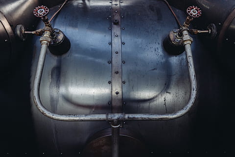 grey metal tank, industry, valves, indoors, metal, close-up, machinery, no people, factory, machine part, chain, mode of transportation, pipe - tube, handle, silver colored, transportation, vehicle interior, domestic bathroom, day, bathroom, 5K, CC0, public domain, royalty free