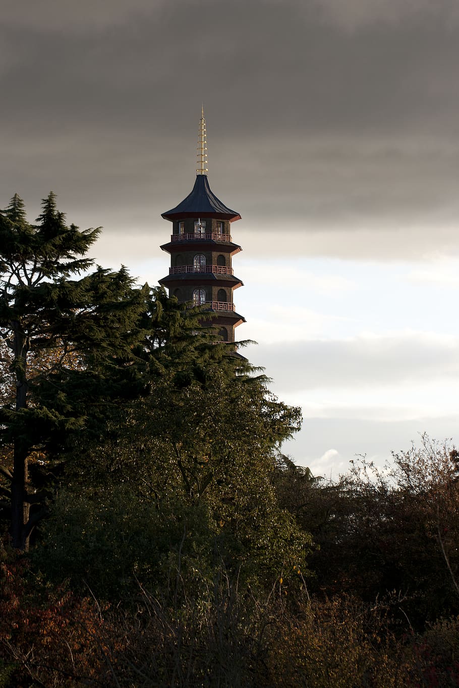 temple agoda, arquitectura, edifici, fletxa, campanar, torre, Londres, kew gardens, Regne Unit, santuari, temple, adoració, abies, arbre, planta, avet, pagoda, ciutat, metròpolis, urbà, cel, núvol - cel, estructura construïda, exterior de l'edifici, naturalesa, religió, creença, cap gent, espiritualitat, lloc de culte, creixement, a l'aire lliure, 4K