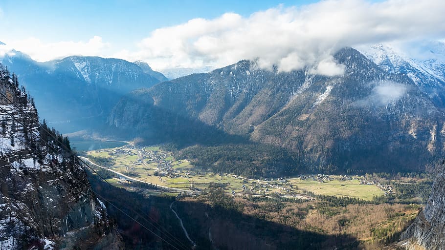 mlhy na hoře, Příroda, venku, hora, pohoří, krajina, scenérie, vrchol, údolí, sklon, mrak, letecký pohled, plošina, Alpy, světlo, vesnice, město, hory, Rakousko, cestovat, Pohled, scenics - příroda, krása v přírodě, klidné scény, životní prostředí, mrak - nebe, nebe, mimoměstské scény, klid, den, studená teplota, nikdo, sníh, rostlina, zimní, přistát, zasněžené hory, horský vrchol, formace, 5K