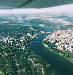 Canada, Saskatoon, arkitektur, bygget struktur, bygning udvendig, by, luftfoto, natur, transportmidler, dag, jord, ingen mennesker, miljø, udendørs, skønhed i naturen, tilt-shift, landskab, scenics - natur, Mark, plante, selektiv fokusering, høj vinkel visning, bybilledet, 1080P, CC0, offentligt domæne, royaltyfrie
