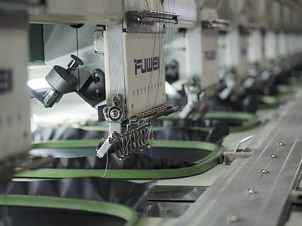 white sewing machine, technology, equipment, selective focus, metal, no people, indoors, factory, industry, machinery, close-up, connection, manufacturing equipment, focus on foreground, transportation, mode of transportation, machine part, in a row, day, land vehicle, manufacturing, production line, metal industry, 4K, CC0, public domain, royalty free
