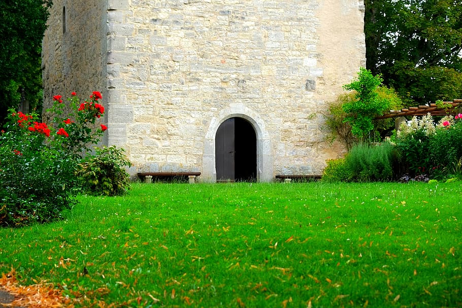 verd, plantes, edifici, arquitectura, maons, porta, flora, flors, herba, gespa, estructura construïda, planta, exterior de l'edifici, creixement, naturalesa, arc, color verd, dia, cap gent, flor, a l'aire lliure, planta amb flors, paret, entrada, història, finestra, paret de pedra, arquejat, 4K