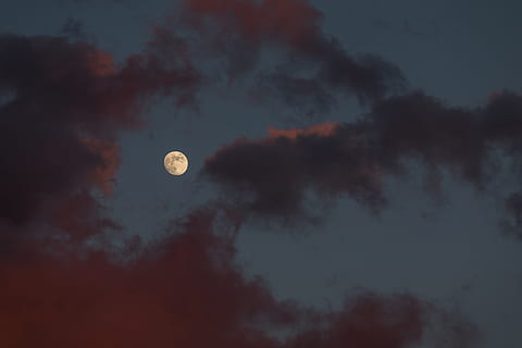 foto da silhueta, lua, nuvem, céu, vermelho, azul, cor, noite, nuvem - céu, luar, natureza, Sombrio, lua cheia, espaço, cloudscape, crepúsculo, por do sol, céu dramático, ao ar livre, origens, astronomia, superfície da lua, lua planetária, ar, 5K, CC0, domínio público, royalty free