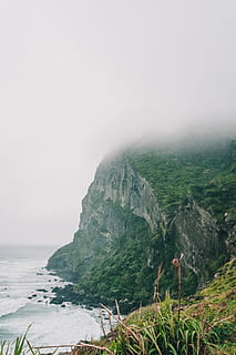 seaside klippe, klint, kyst, udendørs, hav, natur, græs, Sydkorea, plante, vand, ocean, træ, forbjerg, klippe, overskyet, dis, grøn, tåge, kam, scenics - natur, skønhed i naturen, ro, rolig scene, bjerg, himmel, jord, ikke-urbane scene, dag, miljø, idyllisk, ingen mennesker, landskab, formation, bjergtop, 5K, CC0, offentligt domæne, royaltyfrie