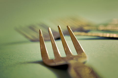fork, retro, colors, kitchen, close-up, selective focus, no people, kitchen utensil, eating utensil, indoors, household equipment, still life, table, food and drink, simplicity, food, day, studio shot, metal, shadow, 2K, CC0, public domain, royalty free