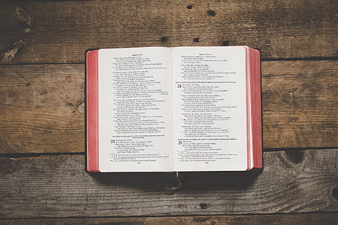biała księga, Biblia, książka, otwarty, stół, drewno, drewniana deska, rustykalny pulpit, der herr ist mein hirte, Pan jest moim pasterzem, psalm 23, altes buch, stara książka, alte bibel, bibel, stara Biblia, drewno - materiał, religia, chrześcijaństwo, duchowość, tła, Edukacja, dokument, strona, czytanie, literatura, katolicyzm, stary, uczenie się, 2K, CC0, domena publiczna, darmowe zdjęcia