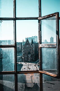 Åbent glasvindue, vindue, bygning udvendig, arkitektur, bygget struktur, bygning, glas - materiale, vand, dag, by, gennemsigtig, himmel, natur, ingen mennesker, udendørs, transportmidler, rejsemål, rejse, bybilledet, kanal, 5K, CC0, offentligt domæne, royaltyfrie