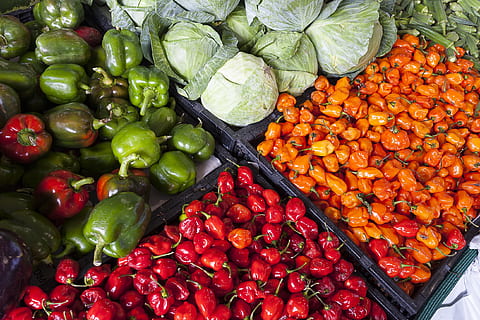 clasificado, exhibiciones de vegetales, abundancia, agricultura, repollo, de cerca, vistoso, cajas, delicioso, comida, Fresco, frescura, Fruta, verde, sano, ingredientes, jugoso, mercado, nutrición, orgánico, pimienta, vender, puesto, supermercado, vegetales, comida y bebida, alimentación saludable, bienestar, gran grupo de objetos, vegetal, elección, Al por menor, vista de alto ángulo, variación, rojo, puesto en el mercado, en venta, nadie, fotograma completo, antecedentes, exhibición al por menor, maduro, 2K, CC0, dominio público, libre de derechos