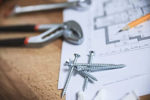 close, screws, tools, plans, apartment, plan, construction industry, blueprint, close-up, indoors, ruler, business, high angle view, work tool, accuracy, instrument of measurement, architecture, no people, equipment, metal, art and craft, working, measuring, industry, architect, 5K, CC0, public domain, royalty free