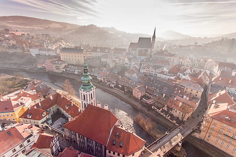 beautiful, view, historic, town, czech krumlov, architecture, building exterior, built structure, city, cityscape, building, high angle view, roof, nature, travel destinations, sky, crowded, day, history, landscape, religion, the past, outdoors, townscape, 4K, CC0, public domain, royalty free