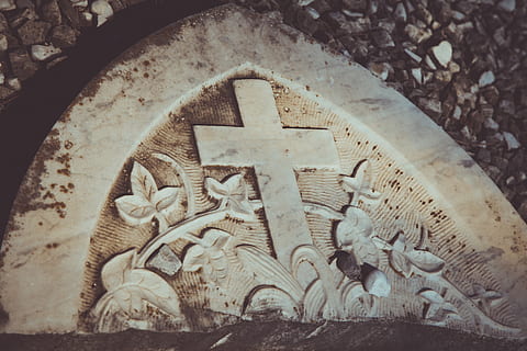 australia, junee, broken, rustic, grave, ivy, carved stone, marble, gravel, cross, white, antique, weathered, abandoned, cemetery, cemetry, porcelain, headstone, no people, art and craft, craft, representation, close-up, day, creativity, carving - craft product, architecture, history, sculpture, indoors, the past, solid, human representation, nature, old, religion, carving, 5K, CC0, public domain, royalty free
