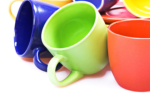 cup, cups, white, isolated, nobody, copy, view, coffee, beverage, drink, teatime, teacup, clean, one, simple, close-up, tea, mug, object, ceramic, empty, single, coffeecup, multi colored, green color, group of objects, no people, variation, plastic, orange color, red, choice, yellow, group, still life, blue, indoors, studio shot, vibrant color, cut out, white background, purple, crockery, brightly lit, 4K, CC0, public domain, royalty free