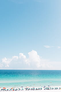 landskabsfotografering, hvid, sandstrand, strand, kyst, ocean, hav, himmel, blå, lyse, sand, sommer, Sky, paraply, vand, pensacola strand, horisont over vand, jord, scenics - natur, sky - himmel, horisont, dag, natur, gruppe af mennesker, skønhed i naturen, ferie, rejse, menneskemængde, ferier, rolig scene, udendørs, turkisfarvet, 5K, CC0, offentligt domæne, royaltyfrie