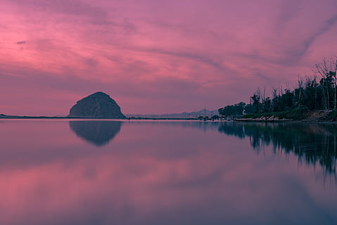 Horizontlandschaft, Hintergrund, hinterleuchtet, Strand, Wolken, Dämmerung, Abend, Landschaft, Licht, Ozean, Reflexion, Meer, Himmel, Sonnenuntergang, Wasser, Schönheit in der Natur, Szenen - Natur, Ruhe, ruhige Szene, Ufergegend, See, wolke - himmel, keine Leute, idyllisch, Natur, orange Farbe, Rock, Nicht-städtische Szene, draußen, lila, romantischer Himmel, 1080P, CC0, gemeinfrei, lizenzfrei