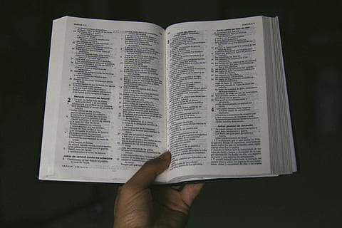 opened bible, book, text, person, human, page, diary, christian, holding, man, bible, christians, god, revelation, bibles, books, christianity, document, word, menu, finger, human body part, human hand, publication, paper, education, people, hand, open, body part, indoors, reading, activity, learning, high angle view, wisdom, black background, studying, 4K, CC0, public domain, royalty free