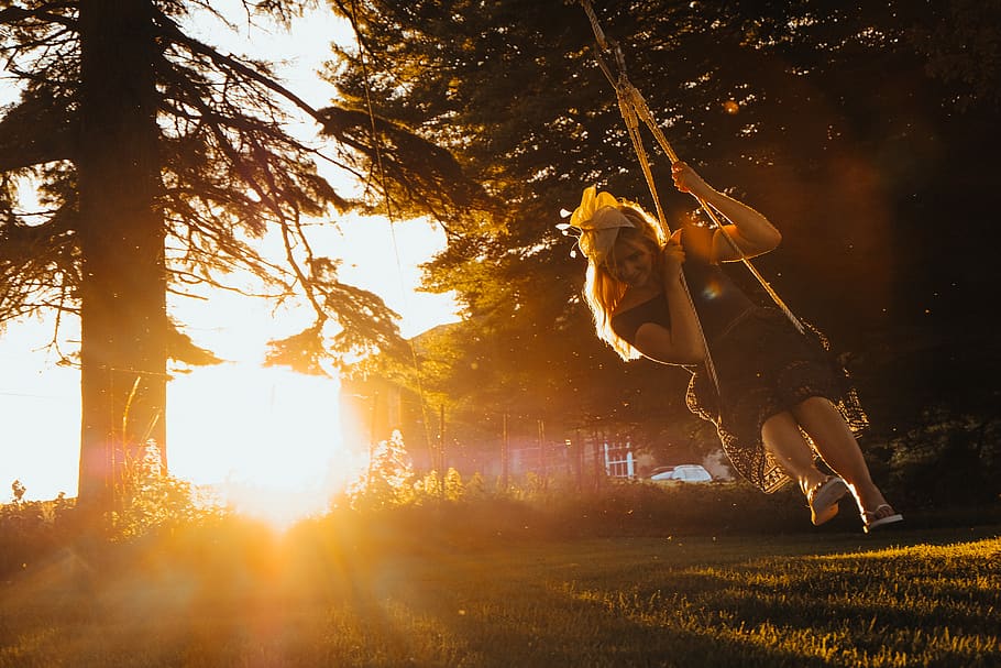 Sonnenuntergang, Zwielicht, Hintergrundbeleuchtung, hinterleuchtet, Sommer-, Sommernächte, Swing, Bäume, Hochzeit, Spaß, Irland, Pflanze, Baum, Sonnenlicht, ein Tier, Natur, Haustiere, Tierthemen, Säugetier, Land, Feld, inländisch, Gras, in voller Länge, Freizeitbeschäftigung, eine Person, Tier, Linseneffekt, Hund, draußen, 5K