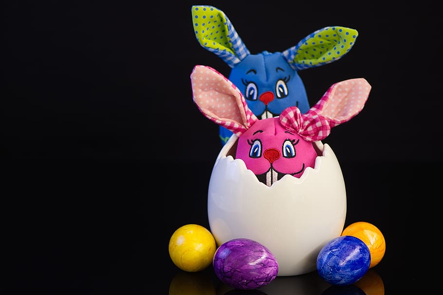 conill de Pasqua, ous de Pasqua, Pasqua, targeta de felicitació, Festival, llebre, figura, divertit, decoració, primavera, tema de pasqua, bonic, decoració de pasqua, deco, salutacions de pasqua, color, deco-hase, colorit, salutació de pasqua, festa, animal, celebració, fons negre, representació, tir de l'estudi, representació animal, a l'interior, cap gent, ou, ou de Pasqua, mamífer, conill - animal, art i artesania, temes d'animals, creativitat, 5K