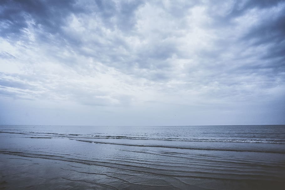 ocean during day, nature, outdoors, ocean, sea, water, sky, horizon, azure sky, cloud, shoreline, coast, beach, scenery, weather, cumulus, landscape, panoramic, sand, sun, dusk, cloud - sky, scenics - nature, beauty in nature, horizon over water, tranquility, land, tranquil scene, day, non-urban scene, no people, idyllic, 2K