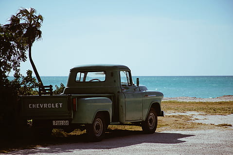 cuba, hav, himmel, transport, land kjøretøy, land, transportmiddel, Strand, dag, klar himmel, vann, horisont over vann, natur, horisont, tre, motorkjøretøy, bil, ingen folk, utendørs, stasjonær, 4K, CC0, offentlig domene, opphavsrett gratis
