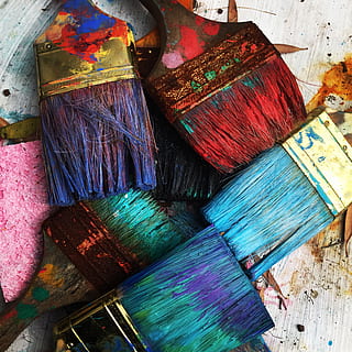 assorted-color paintbrushes, multi colored, art and craft, brush, no people, still life, paintbrush, paint, variation, craft, creativity, choice, indoors, large group of objects, wood - material, art and craft equipment, messy, close-up, palette, abundance, day, 1080P, CC0, public domain, royalty free