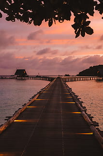 spiaggia vuota, cielo, nuvola - cielo, acqua, tramonto, natura, direzione, la strada davanti, mare, struttura costruita, scenics - natura, architettura, bellezza nella natura, scena tranquilla, nessuno, la tranquillità, molo, all'aperto, prospettiva decrescente, connessione, 5K, CC0, dominio pubblico, privo di copyright