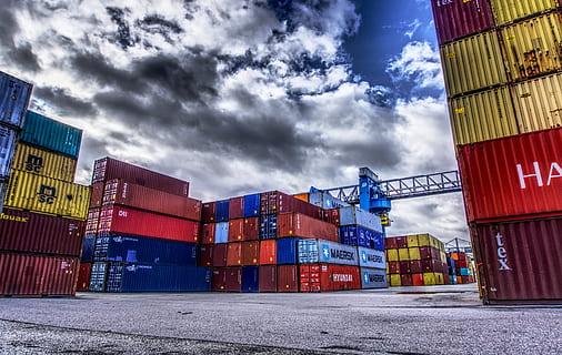 beholder, Havn, Indlæser, stablet, container terminal, containerhåndtering, lastekran, kran, last, kuvert kvadrat, Tyskland, farve, himmel, skyer, hdr, kontrast, højt dynamisk område, farverig, eksport, last container, transportsystem, vandret, industri, arkitektur, transportmidler, stak, sky - himmel, kommerciel dock, godstransport, Forsendelse, forretning, mole, lager, natur, bygning, distributionslager, bygget struktur, vand, udendørs, 5K, CC0, offentligt domæne, royaltyfrie