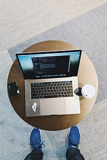macbook, remotework, workhardanywhere, apple, macbookpro, touchbar, code, coffee, airpods, communication, technology, real people, low section, one person, computer, laptop, wireless technology, high angle view, connection, human leg, personal perspective, human body part, body part, table, standing, lifestyles, computer equipment, men, using laptop, keyboard, human foot, 4K, CC0, public domain, royalty free